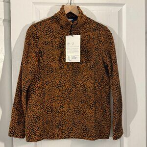 NWT - Lands End Fleece Quarter Zip Jacket Orange Animal Print - Size Small